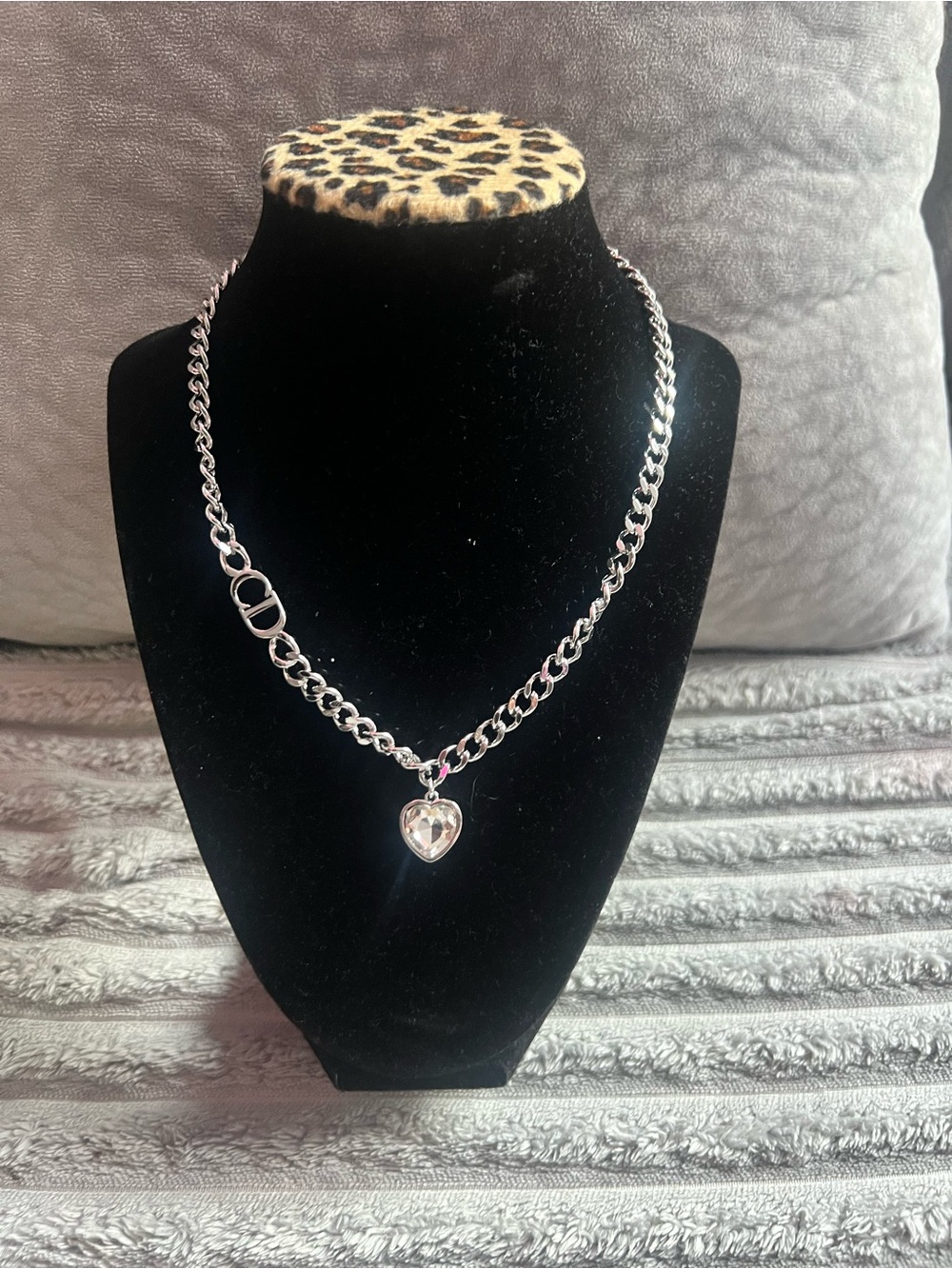 Dior Silver-Tone Heart Pendant Link Necklace